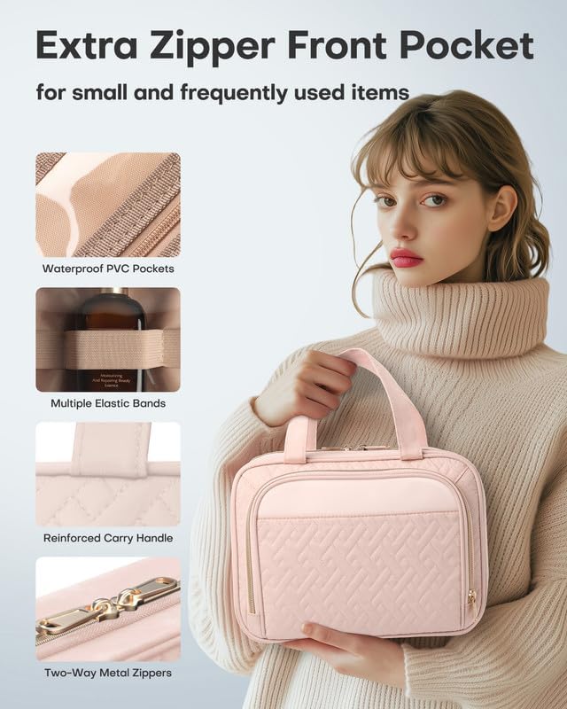 Large Travel Cosmetic Bag with Waterproof Hanging Hook: Hanging Toiletry Organizer حقيبة مستحضرات التجميل وأدوات العناية الكبيرة للسفر مع علاقة مقاومة للماء