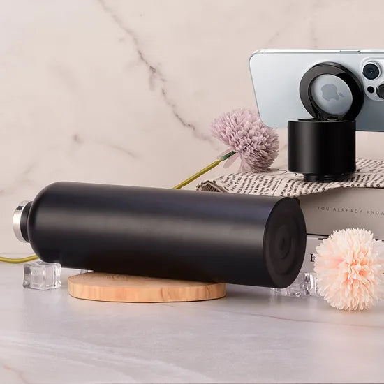 Vacuum Insulated Water Bottle with Phone Holder Lid | Stainless Steel Thermal Flask - مطارة مياه معزولة بتفريغ الهواء مع غطاء حامل للهاتف | قارورة حرارية من الستانلس ستيل Random Colours Available