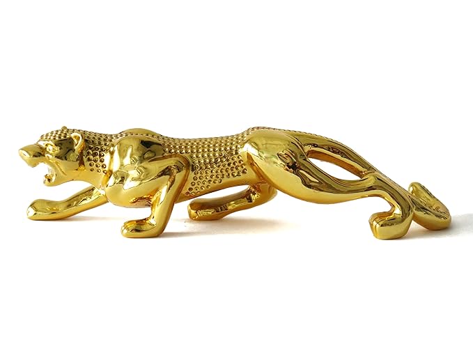 Luxury Cheetah Sculpture | Modern Gold Resin Panther Figurine for Home & Office - تمثال الفهد الفاخر | مجسم فهد ذهبي حديث لتزيين المنزل والمكتب