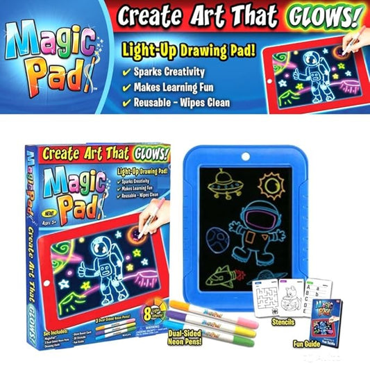Magic Pad Kids Drawing Tablet | Glow-in-the-Dark Reusable Light-Up Art Board - لوحة ماجيك باد السحرية للأطفال | لوحة رسم مضيئة قابلة لإعادة الاستخدام مع إضاءة ليد