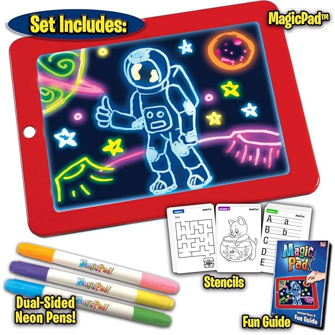 Magic Pad Kids Drawing Tablet | Glow-in-the-Dark Reusable Light-Up Art Board - لوحة ماجيك باد السحرية للأطفال | لوحة رسم مضيئة قابلة لإعادة الاستخدام مع إضاءة ليد