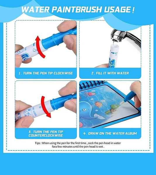 Magic Water Coloring Book: Mess-Free Reusable Painting Kit for Kids كتاب الرسم المائي السحري القابل لإعادة الاستخدام بدون فوضى للأطفال