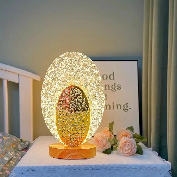 Oval Crystal LED Table Lamp | Dimmable Touch Bedside Night Light - مصباح طاولة كريستالي ليد بيضاوي الشكل | إضاءة ليلية قابلة للتعتيم لغرفة النوم