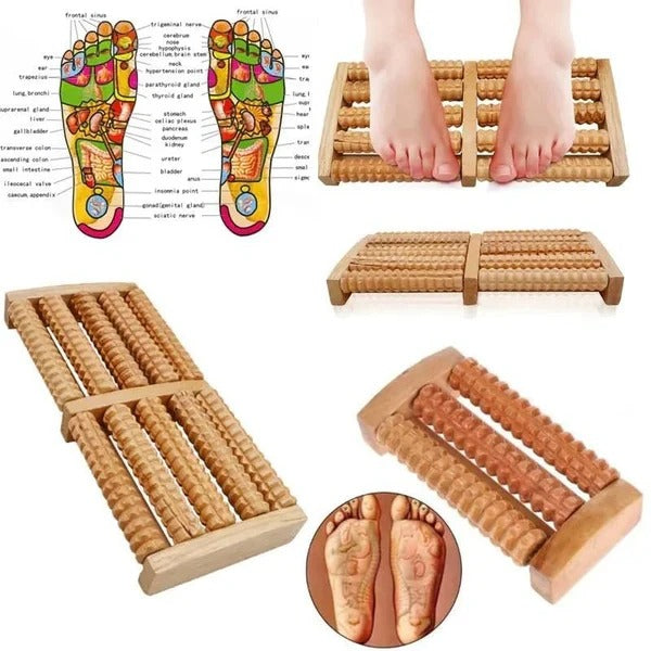 Achezo® WoodEase Traditional Natural Wooden Roller Foot Massager