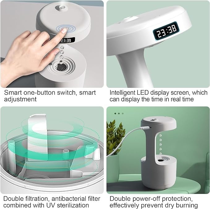 Achezo® LevitWave Antigravity Water-Drop LED Humidifier & Clock