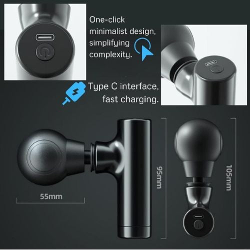 Achezo® ElitePro 4-in-1 Mini Deep Tissue Massager | USB-C Rechargeable, Ultra-Lightweight Percussion Therapy for Athletes & Fitness Recovery