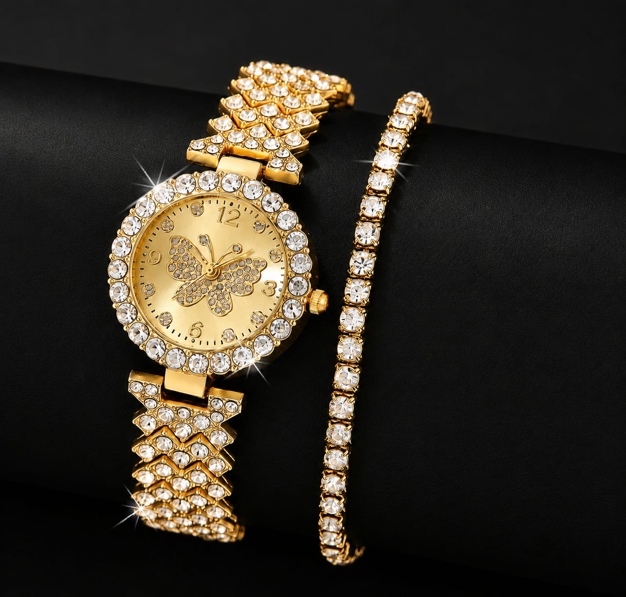 Womens Butterfly Quartz Watch And Bracelet Set Elegant Stylish Durable Practical Choice For Fashion Accessories And Gift Occasions | Golden