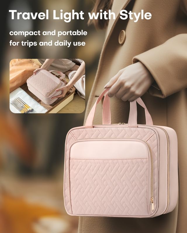 Large Travel Cosmetic Bag with Waterproof Hanging Hook: Hanging Toiletry Organizer  حقيبة مستحضرات التجميل وأدوات العناية الكبيرة للسفر مع علاقة مقاومة للماء