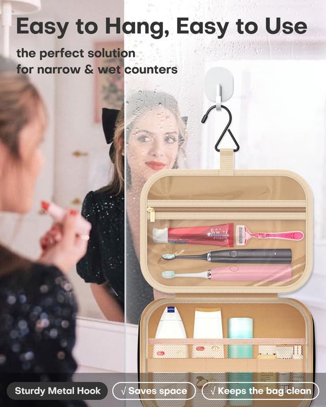 Large Travel Cosmetic Bag with Waterproof Hanging Hook: Hanging Toiletry Organizer  حقيبة مستحضرات التجميل وأدوات العناية الكبيرة للسفر مع علاقة مقاومة للماء