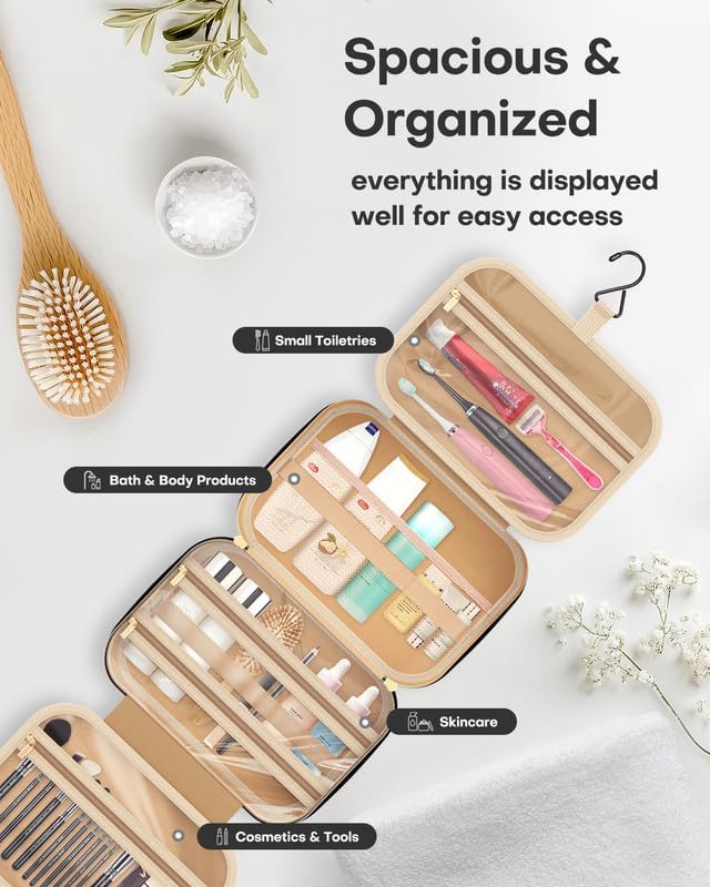 Large Travel Cosmetic Bag with Waterproof Hanging Hook: Hanging Toiletry Organizer  حقيبة مستحضرات التجميل وأدوات العناية الكبيرة للسفر مع علاقة مقاومة للماء