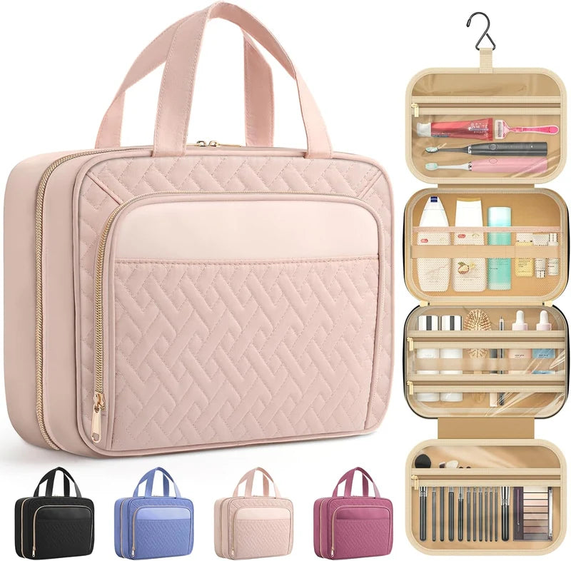 Large Travel Cosmetic Bag with Waterproof Hanging Hook: Hanging Toiletry Organizer  حقيبة مستحضرات التجميل وأدوات العناية الكبيرة للسفر مع علاقة مقاومة للماء