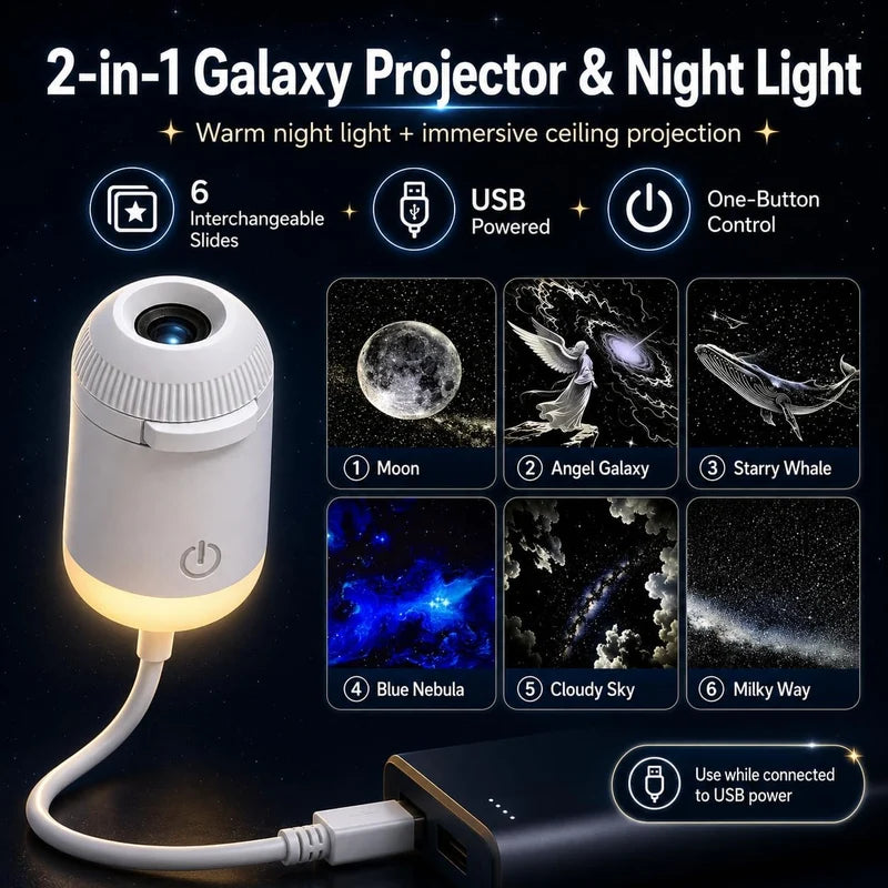Portable Mini USB Starry Sky Projection Lamp: Adjustable Ambient Night Light  مصباح العرض الضوئي المحمول USB لإضاءة نجوم السماء والديكور
