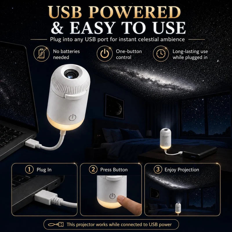 Portable Mini USB Starry Sky Projection Lamp: Adjustable Ambient Night Light  مصباح العرض الضوئي المحمول USB لإضاءة نجوم السماء والديكور