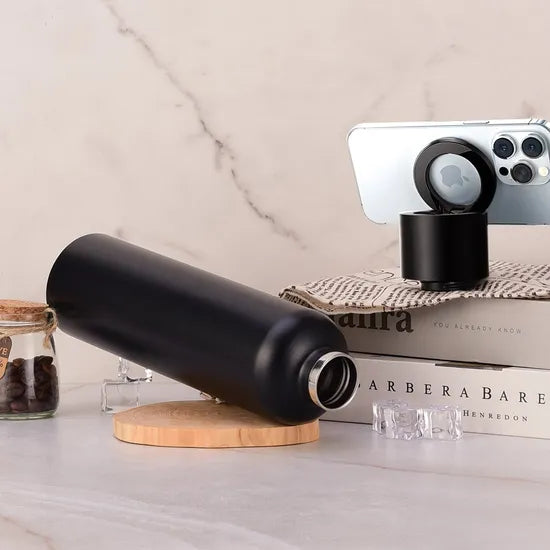 Vacuum Insulated Water Bottle with Phone Holder Lid | Stainless Steel Thermal Flask - مطارة مياه معزولة بتفريغ الهواء مع غطاء حامل للهاتف | قارورة حرارية من الستانلس ستيل Random Colours Available