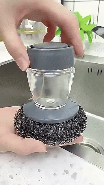 Liquid Adding Pot Washing Brush with Soap Dispenser & Replaceable Head - فرشاة غسيل الأواني مع موزع سائل التنظيف ورأس قابل للاستبدال