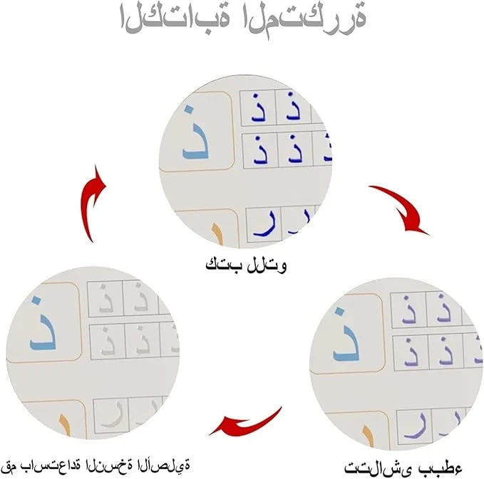 Arabic Magic Reusable Copybook Set: 4-in-1 Calligraphy & Math Practice Kit  مجموعة الكتب السحرية 4 في 1 لتعلم الكتابة والخط العربي القابلة لإعادة الاستخدام