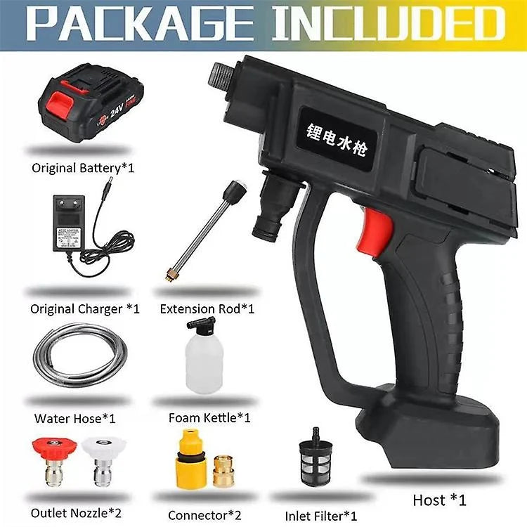 Cordless High-Pressure Washer | 24V Portable Rechargeable Car Washing Gun - غسالة ضغط سيارات لاسلكية | مسدس غسيل سيارات محمول وقابل لإعادة الشحن 24 فولت