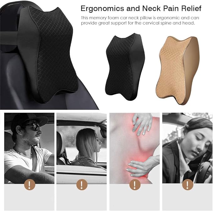 Ergonomic Memory Foam Car Neck Pillow | Breathable Cervical Spine Support - وسادة رقبة للسيارة من الإسفنج الذاكري المريح | دعم فقرات العنق ومقاومة التعب