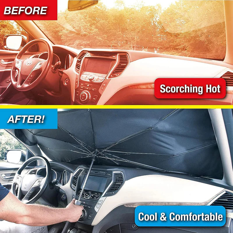 Car Windshield Sun Shade | Foldable Umbrella-Style UV Blocking Windshield Visor - مظلة زجاج السيارة الأمامي | مظلة حجب الأشعة فوق البنفسجية بتصميم قابل للطي