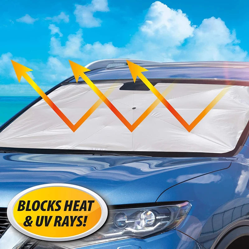 Car Windshield Sun Shade | Foldable Umbrella-Style UV Blocking Windshield Visor - مظلة زجاج السيارة الأمامي | مظلة حجب الأشعة فوق البنفسجية بتصميم قابل للطي