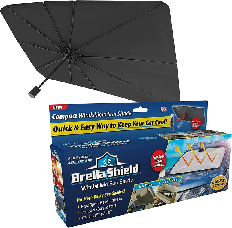 Car Windshield Sun Shade | Foldable Umbrella-Style UV Blocking Windshield Visor - مظلة زجاج السيارة الأمامي | مظلة حجب الأشعة فوق البنفسجية بتصميم قابل للطي