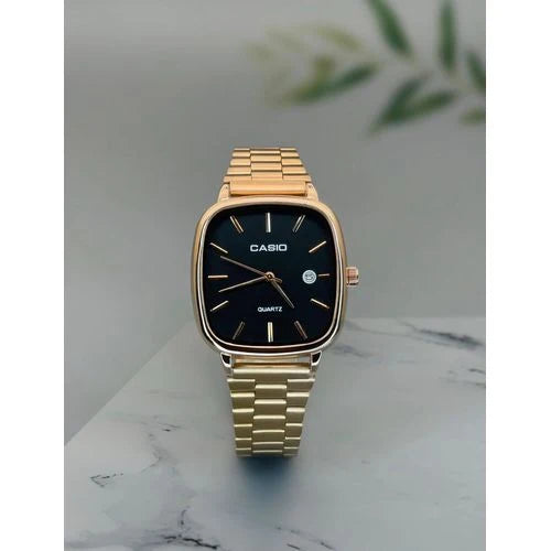 Casio Style Square Watch for Men: Slim Steel-Built Quartz Wristwatch  ساعة كاسيو الرجالية ذات الهيكل المربع والتصميم الفولاذي الأنيق