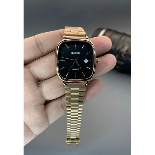 Casio Style Square Watch for Men: Slim Steel-Built Quartz Wristwatch  ساعة كاسيو الرجالية ذات الهيكل المربع والتصميم الفولاذي الأنيق