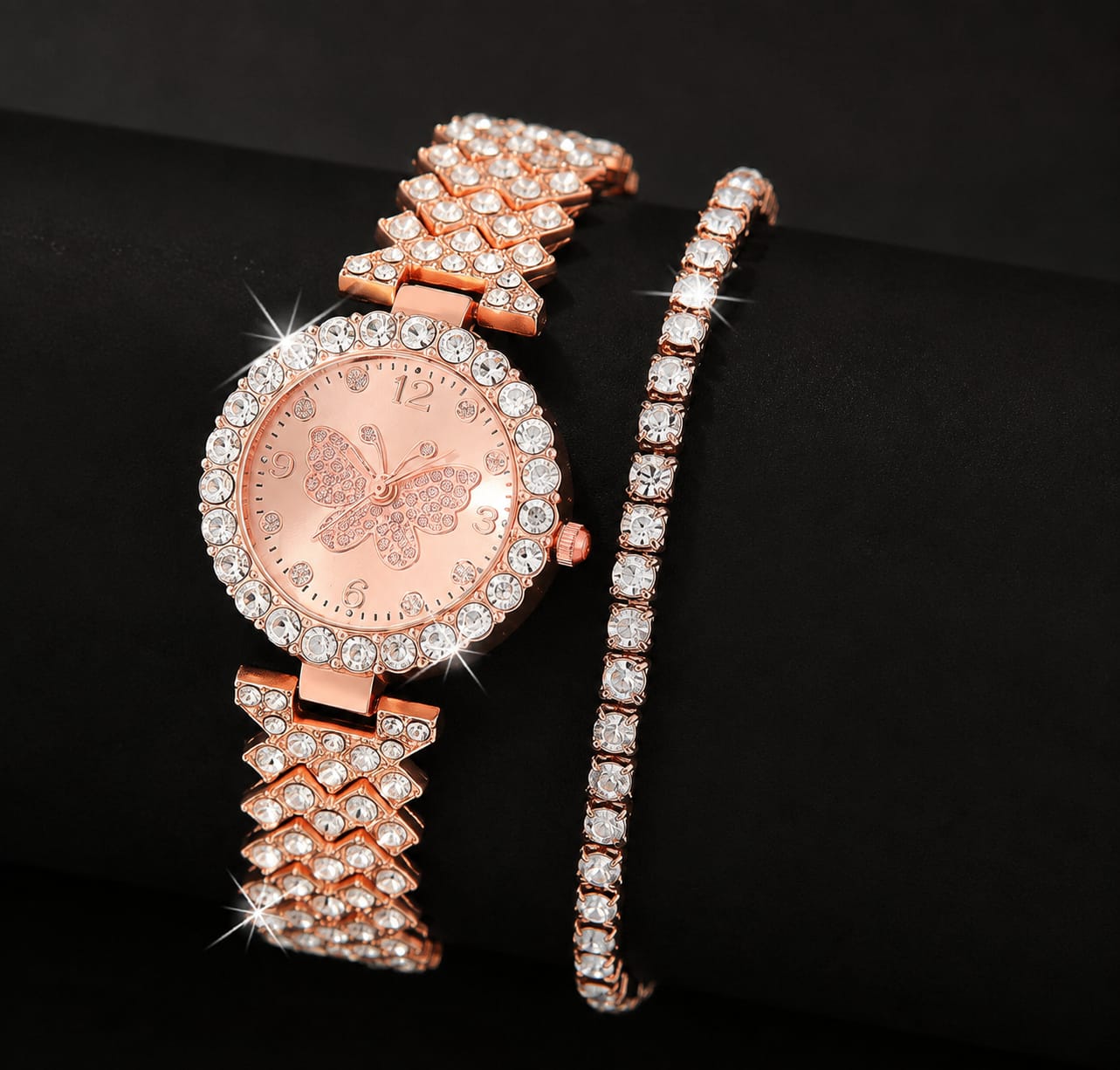 Womens Butterfly Quartz Watch And Bracelet Set Elegant Stylish Durable Practical Choice For Fashion Accessories And Gift Occasions | Golden