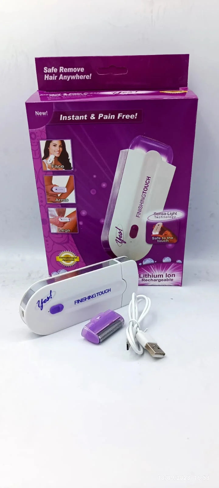 Finishing Touch Hair Epilator: Pain-Free Rechargeable Hair Remover  جهاز إزالة الشعر بدون ألم بتقنية الاستشعار الضوئي للبشرة الحساسة