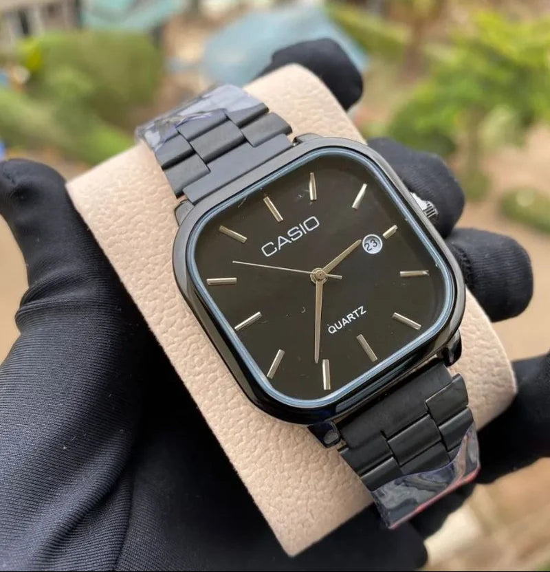 Casio Style Square Watch for Men: Slim Steel-Built Quartz Wristwatch  ساعة كاسيو الرجالية ذات الهيكل المربع والتصميم الفولاذي الأنيق