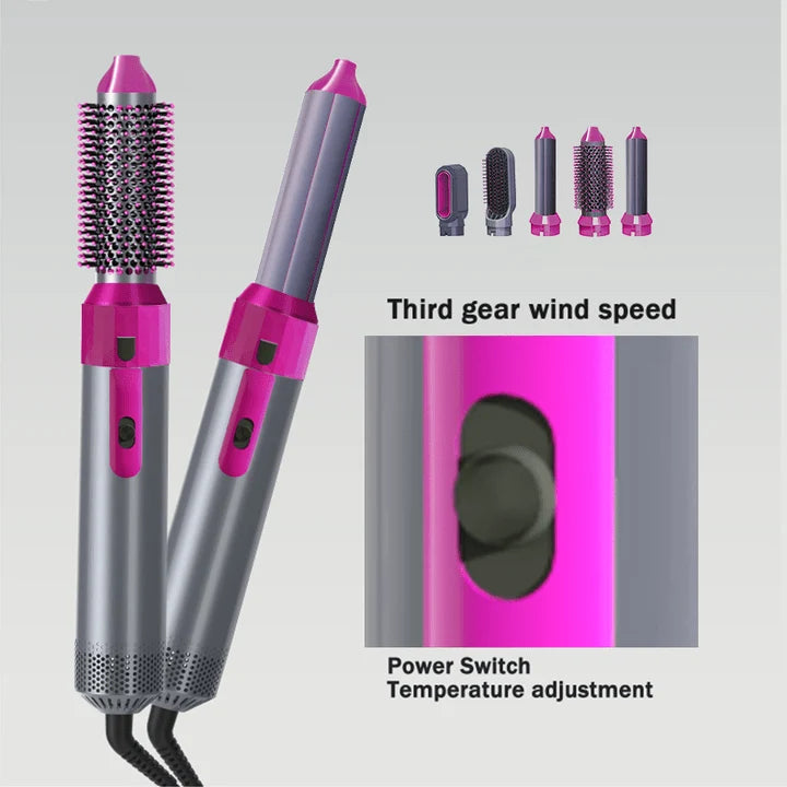 5-in-1 Hot Air Brush & Ceramic Styler: Volumizer, Curler & Dryer  فرشاة تصفيف الشعر 5 في 1 بالهواء الساخن والسيراميك لتجفيف وتنعيم وتجفيف الشعر