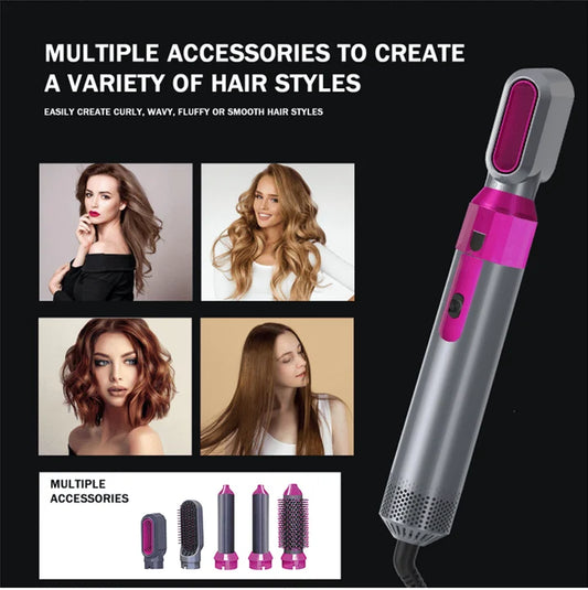 5-in-1 Hot Air Brush & Ceramic Styler: Volumizer, Curler & Dryer  فرشاة تصفيف الشعر 5 في 1 بالهواء الساخن والسيراميك لتجفيف وتنعيم وتجفيف الشعر