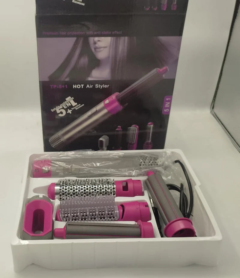 5-in-1 Hot Air Brush & Ceramic Styler: Volumizer, Curler & Dryer  فرشاة تصفيف الشعر 5 في 1 بالهواء الساخن والسيراميك لتجفيف وتنعيم وتجفيف الشعر