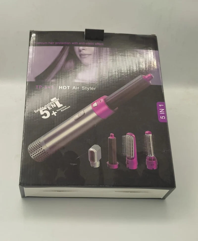 5-in-1 Hot Air Brush & Ceramic Styler: Volumizer, Curler & Dryer  فرشاة تصفيف الشعر 5 في 1 بالهواء الساخن والسيراميك لتجفيف وتنعيم وتجفيف الشعر
