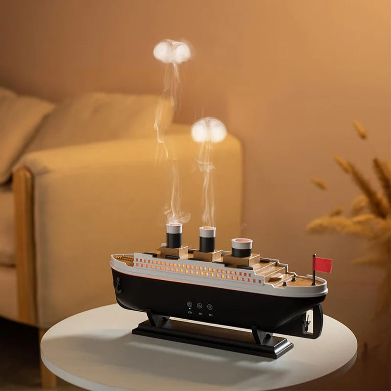 Jellyfish Ship-Shaped Aroma Diffuser & Ultrasonic Humidifier with Remote - جهاز ترطيب الهواء وناشر العطور بتصميم سفينة قنديل البحر مع جهاز تحكم