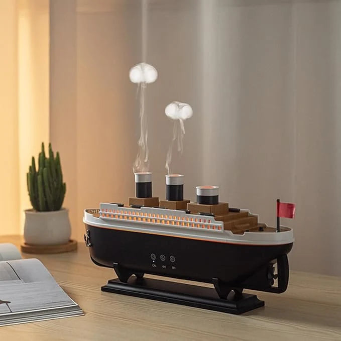 Jellyfish Ship-Shaped Aroma Diffuser & Ultrasonic Humidifier with Remote - جهاز ترطيب الهواء وناشر العطور بتصميم سفينة قنديل البحر مع جهاز تحكم