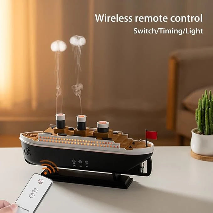Jellyfish Ship-Shaped Aroma Diffuser & Ultrasonic Humidifier with Remote - جهاز ترطيب الهواء وناشر العطور بتصميم سفينة قنديل البحر مع جهاز تحكم