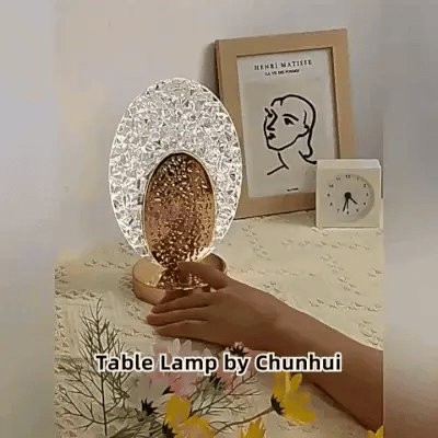 Oval Crystal LED Table Lamp | Dimmable Touch Bedside Night Light - مصباح طاولة كريستالي ليد بيضاوي الشكل | إضاءة ليلية قابلة للتعتيم لغرفة النوم