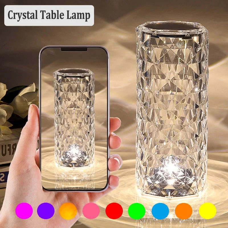 LED Crystal Table Lamp | Rechargeable Color-Changing Acrylic Night Light - مصباح طاولة كريستالي ليد | إضاءة ليلية أكريليك قابلة لإعادة الشحن ومتعددة الألوان