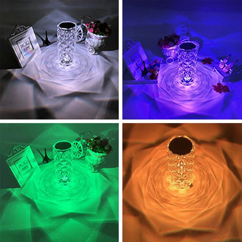 LED Crystal Table Lamp | Rechargeable Color-Changing Acrylic Night Light - مصباح طاولة كريستالي ليد | إضاءة ليلية أكريليك قابلة لإعادة الشحن ومتعددة الألوان