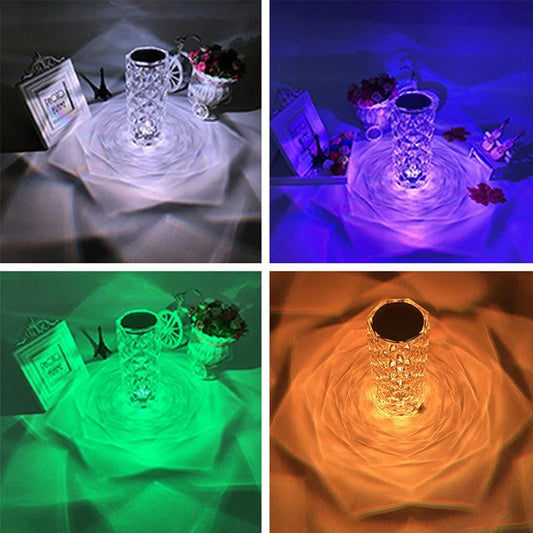 LED Crystal Table Lamp | Rechargeable Color-Changing Acrylic Night Light - مصباح طاولة كريستالي ليد | إضاءة ليلية أكريليك قابلة لإعادة الشحن ومتعددة الألوان