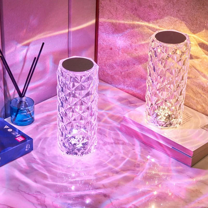 LED Crystal Table Lamp | Rechargeable Color-Changing Acrylic Night Light - مصباح طاولة كريستالي ليد | إضاءة ليلية أكريليك قابلة لإعادة الشحن ومتعددة الألوان