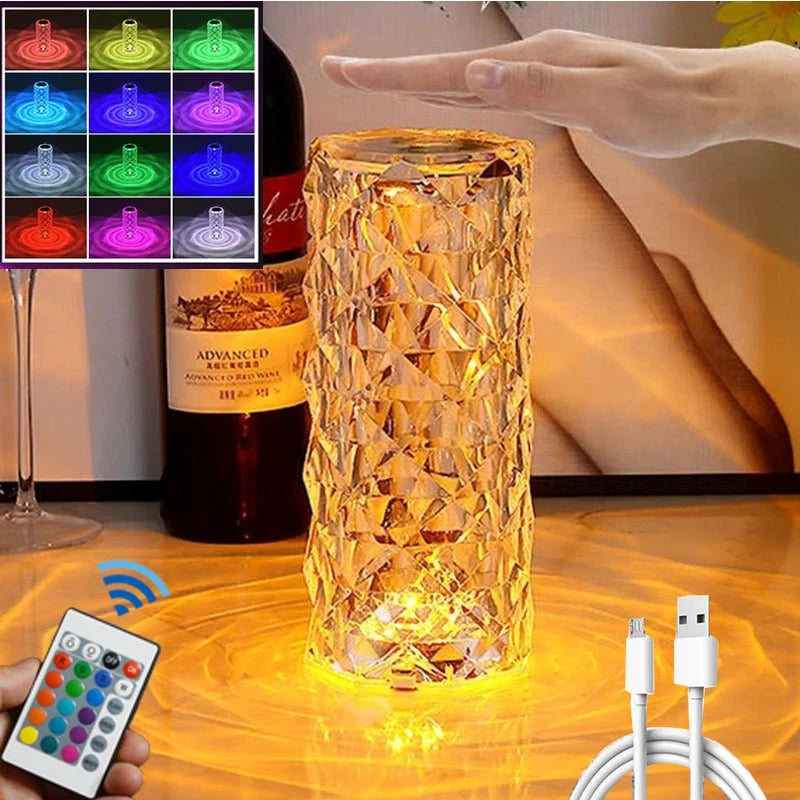 LED Crystal Table Lamp | Rechargeable Color-Changing Acrylic Night Light - مصباح طاولة كريستالي ليد | إضاءة ليلية أكريليك قابلة لإعادة الشحن ومتعددة الألوان