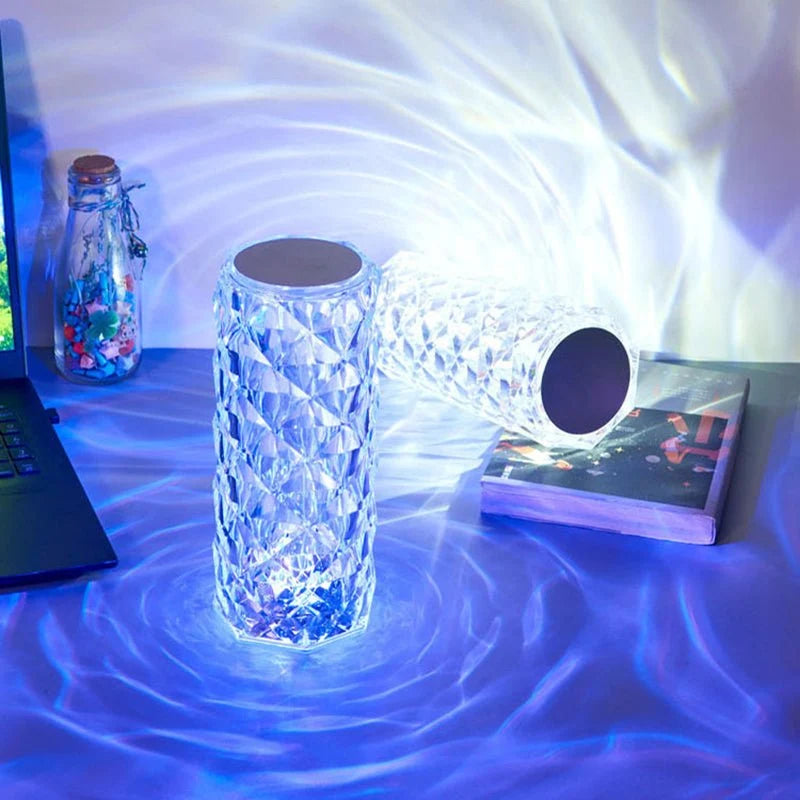 LED Crystal Table Lamp | Rechargeable Color-Changing Acrylic Night Light - مصباح طاولة كريستالي ليد | إضاءة ليلية أكريليك قابلة لإعادة الشحن ومتعددة الألوان