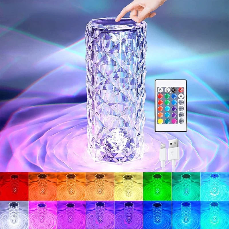 LED Crystal Table Lamp | Rechargeable Color-Changing Acrylic Night Light - مصباح طاولة كريستالي ليد | إضاءة ليلية أكريليك قابلة لإعادة الشحن ومتعددة الألوان
