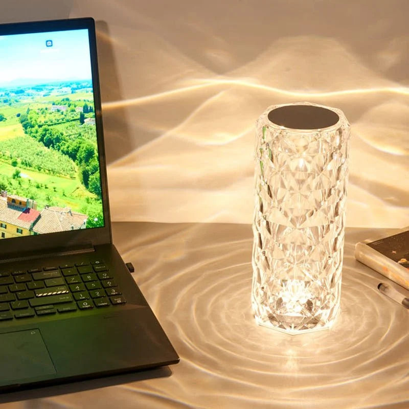 LED Crystal Table Lamp | Rechargeable Color-Changing Acrylic Night Light - مصباح طاولة كريستالي ليد | إضاءة ليلية أكريليك قابلة لإعادة الشحن ومتعددة الألوان