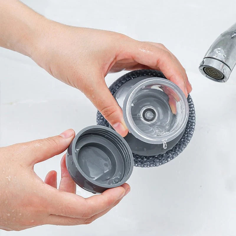 Liquid Adding Pot Washing Brush with Soap Dispenser & Replaceable Head - فرشاة غسيل الأواني مع موزع سائل التنظيف ورأس قابل للاستبدال