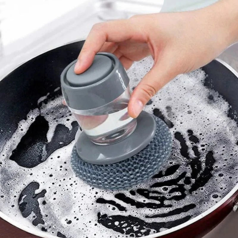 Liquid Adding Pot Washing Brush with Soap Dispenser & Replaceable Head - فرشاة غسيل الأواني مع موزع سائل التنظيف ورأس قابل للاستبدال
