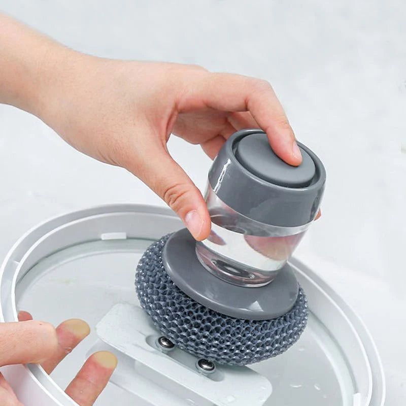 Liquid Adding Pot Washing Brush with Soap Dispenser & Replaceable Head - فرشاة غسيل الأواني مع موزع سائل التنظيف ورأس قابل للاستبدال