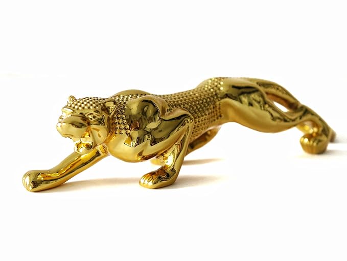 Luxury Cheetah Sculpture | Modern Gold Resin Panther Figurine for Home & Office - تمثال الفهد الفاخر | مجسم فهد ذهبي حديث لتزيين المنزل والمكتب